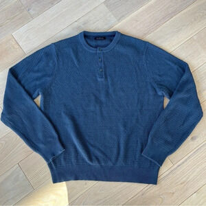 Naadam Men’s Waffle Texture Cotton Henley Sweater Naval Blue Medium Casual Layer